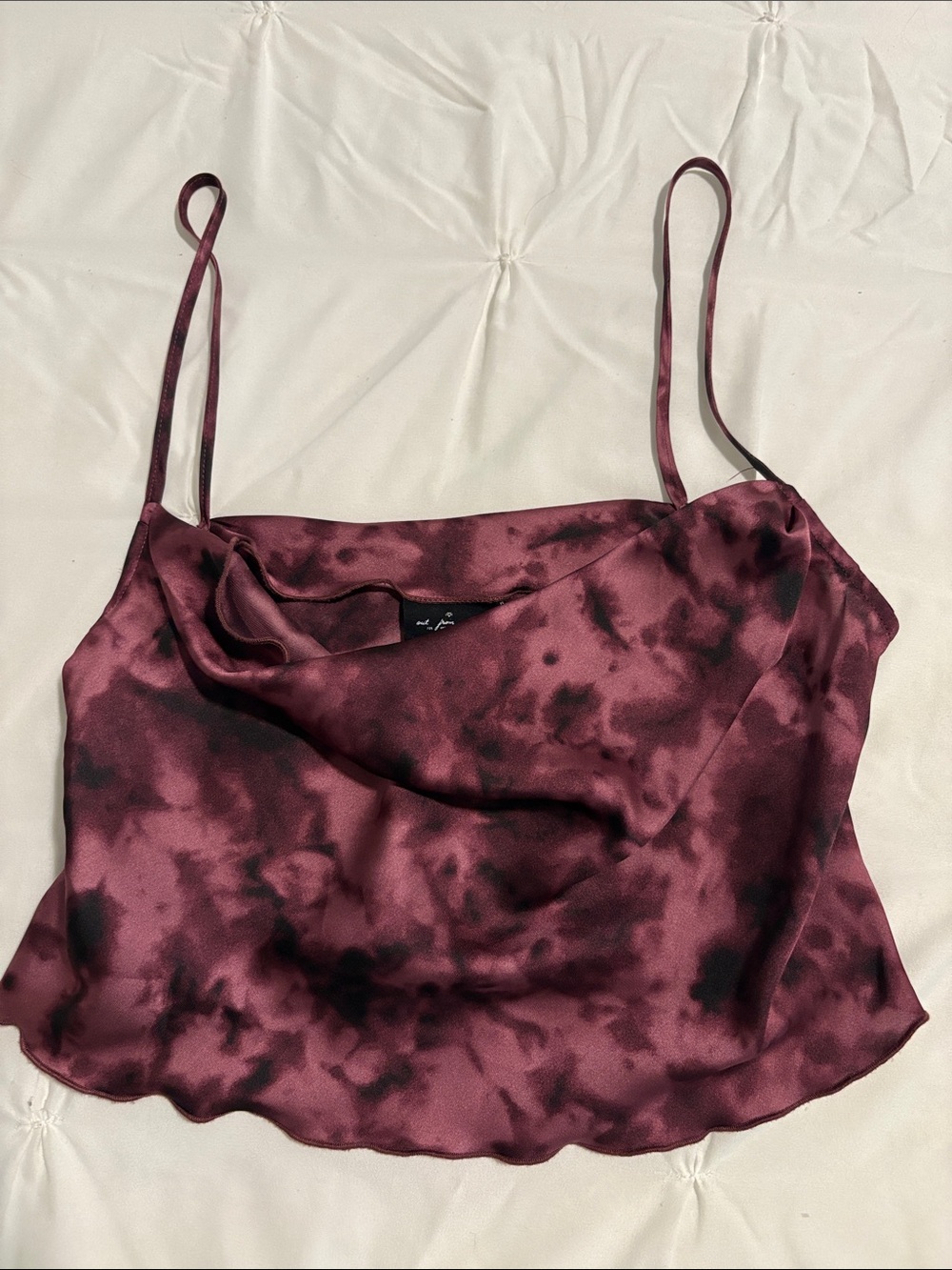 Out From Under for Urban Outfitters Silky Maroon Tie-Dye Cowl Neck Camisole